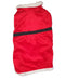 Red Santa Christmas coat for dogs with white trim and Velcro fastening.