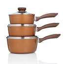JML Copper Stone Pans - 3 non-stick durable sauce pans with matching lids - lakehomeandleisure.co.uk