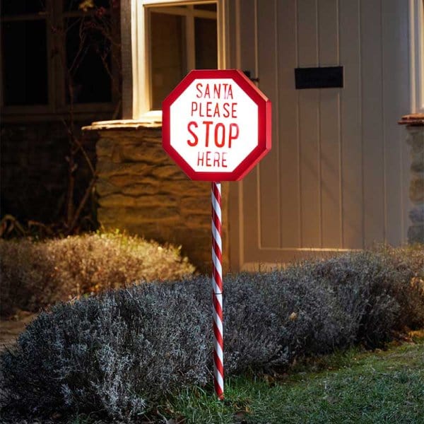 Light-Up Santa Stop Here Sign - Christmas