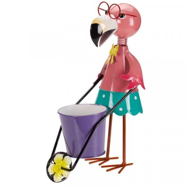 Novelty Flamingo Garden Metal Plant Pot (Plant Pot Pets) - lakehomeandleisure.co.uk