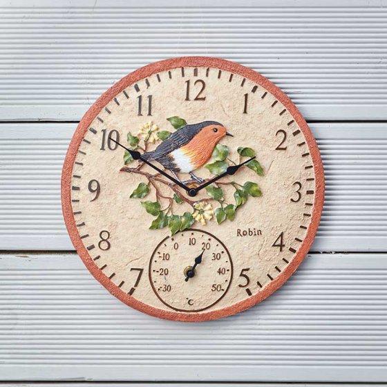 Robin Wall Clock & Thermometer 12in - lakehomeandleisure.co.uk