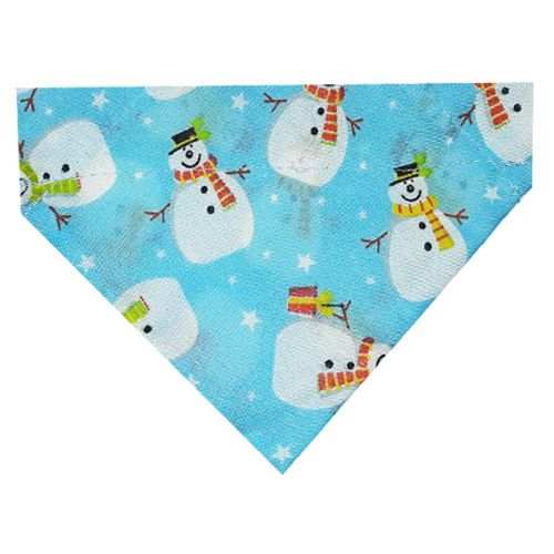 Snowman Christmas Bandana with snowmen on turquoise snowy background.