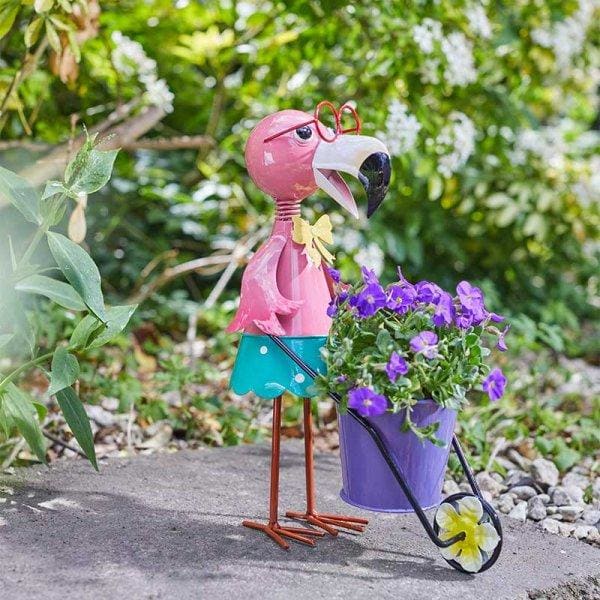 Novelty Flamingo Garden Metal Plant Pot (Plant Pot Pets) - lakehomeandleisure.co.uk